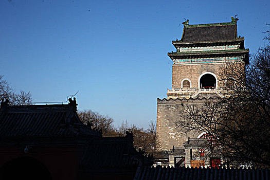 鼓楼,东大街,钟楼,中国,北京,全景,风景,地标,建筑,传统