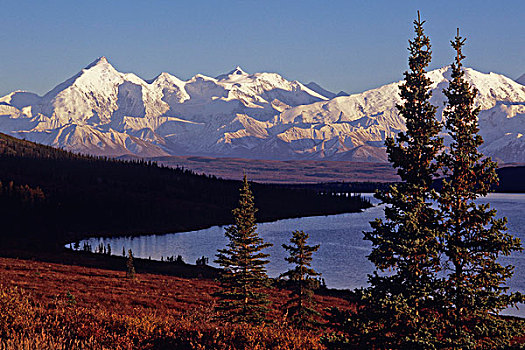 秋天,旺湖,阿拉斯加山脉,德纳里峰国家公园