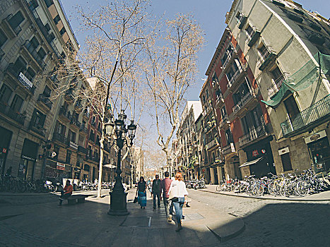 巴塞罗那,旅游,走,街道