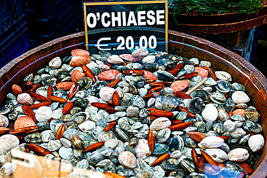 贻贝,出售,鱼市,那不勒斯,坎帕尼亚区,意大利,欧洲