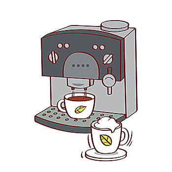 插画,咖啡机,咖啡杯