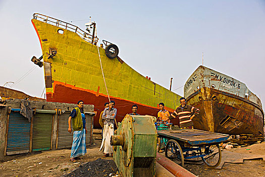 条纹,船,港口,达卡,孟加拉,亚洲