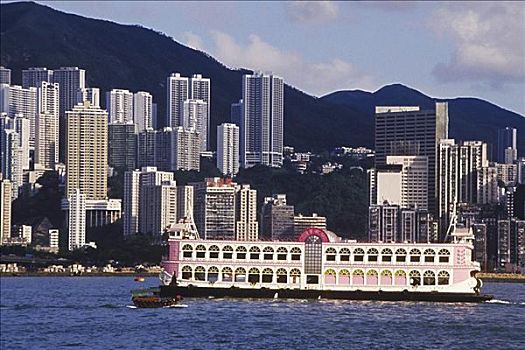 渡轮,海中,正面,摩天大楼,香港