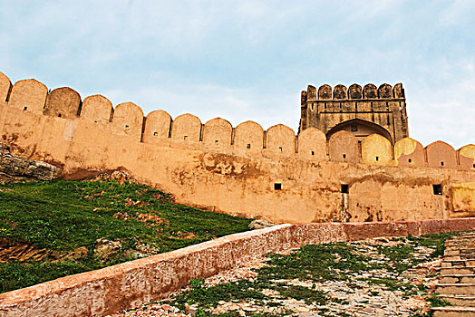 防御,墙壁,堡垒,琥珀色,琥珀堡,斋浦尔,拉贾斯坦邦,印度