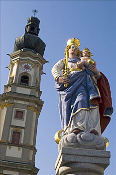 多瑙河,下巴伐利亚,德国,柱子,圣母玛利亚,正面,朝圣教堂,神圣