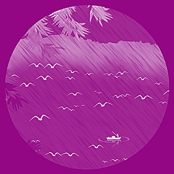 紫色中国风水墨山水画