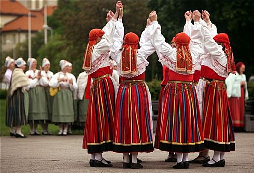 女人,传统服装,表演,民族舞,公园,塔林,爱沙尼亚