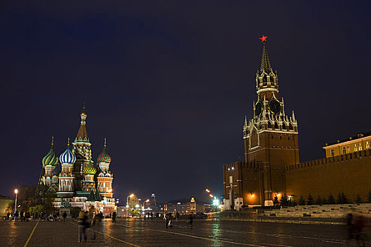 俄罗斯,莫斯科,红场,大教堂,克里姆林宫,夜晚
