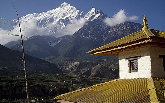 高,局部,庙宇,山峦,背景,安娜普纳,山脉,尼泊尔