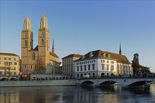 罗马式大教堂,教堂,苏黎世,瑞士,欧洲