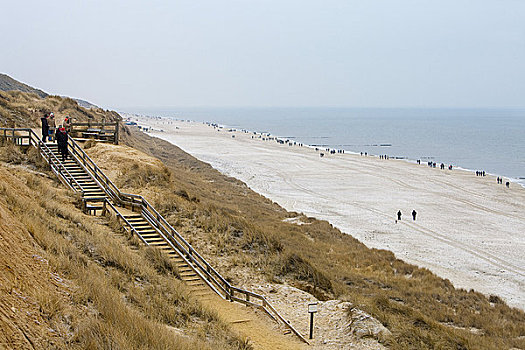 木质,楼梯,沙丘,北海,海岸,德国,俯视图
