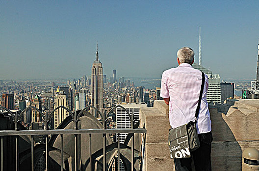 男人,眺望台,洛克菲勒中心,市区,曼哈顿,纽约,美国,北美