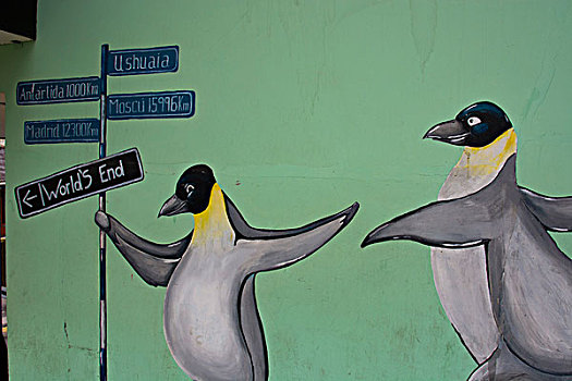 阿根廷,火地岛,乌斯怀亚,壁画,企鹅