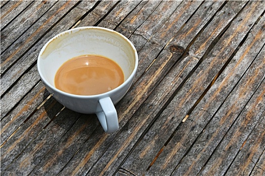 一个,杯子,拿铁咖啡,咖啡,竹子,桌子