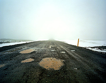 低,角度,风景,无限,道路,雪,遮盖,地面,冰岛