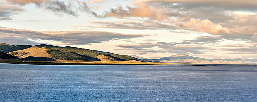 晨光,白色背景,湖,地区,北方,省,蒙古
