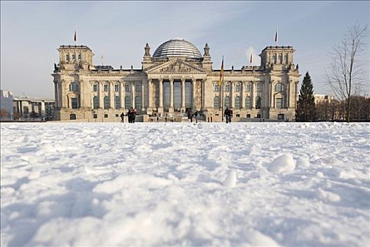 雪,德国国会大厦,冬天,柏林,德国