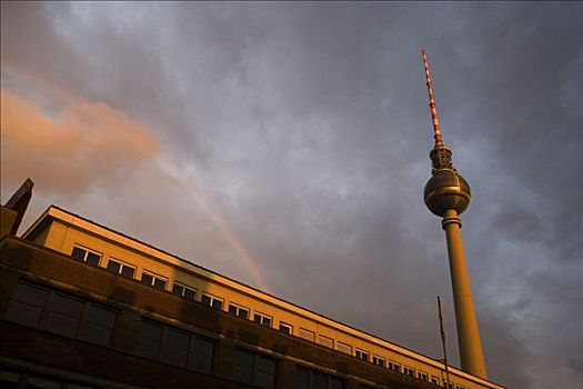 彩虹,雷暴,靠近,柏林,电视塔,德国