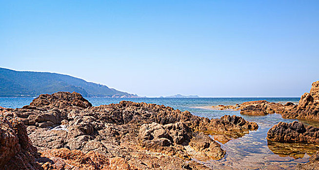 沿岸,石头,地中海,南科西嘉省,自然,风景,海滩
