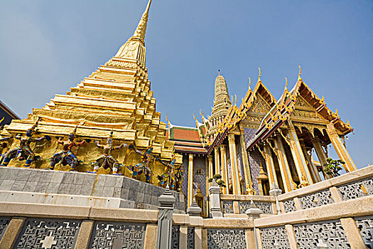 一个,相似,金色,佛塔,正面,皇家,祠庙,大皇宫,曼谷,泰国