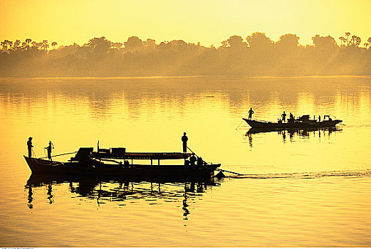 船,伊洛瓦底江,日出,缅甸