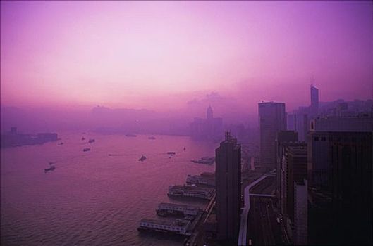 俯拍,摩天大楼,城市,香港