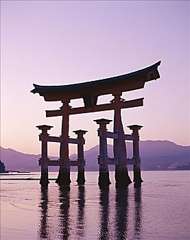 日落,鸟居,严岛神社,宫岛,本州,日本