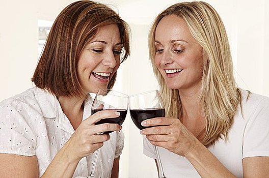 两个女人,祝酒,葡萄酒杯