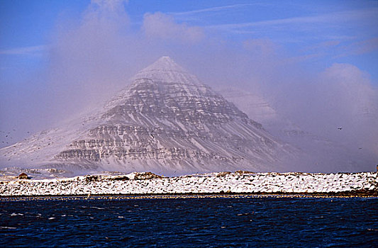 山,冬天,靠近,尤匹维戈,捕鱼,乡村,东方,峡湾,冰岛,欧洲