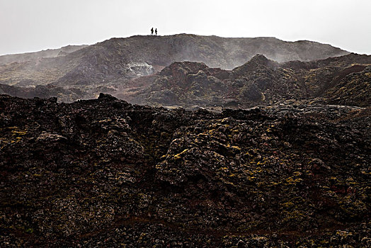 人,熔岩原,火山,北方,冰岛,欧洲
