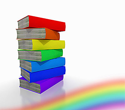 一堆,彩色,书本,彩虹,数码制图