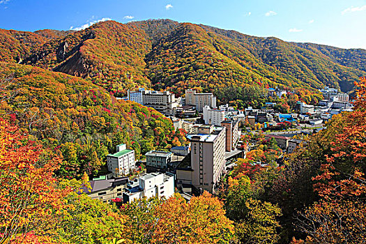 温泉,城镇,秋叶