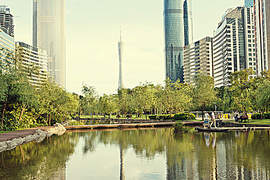 公园,摩天大楼,现代,城市