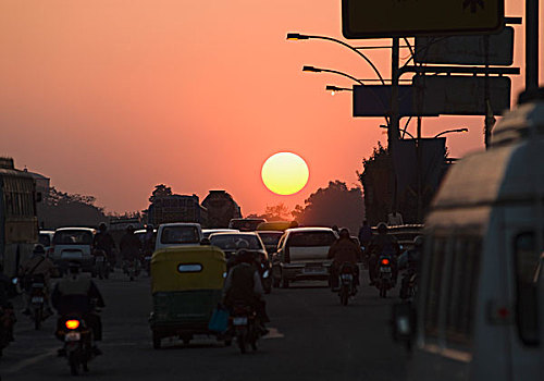 交通,途中,新德里,印度