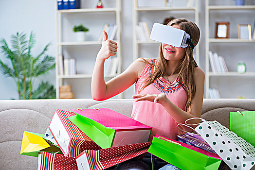 美女,购物,虚拟现实,眼镜
