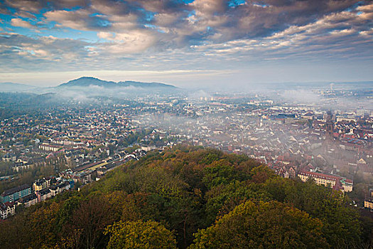 德国,黑森林,城市风光,城堡山,山,早晨