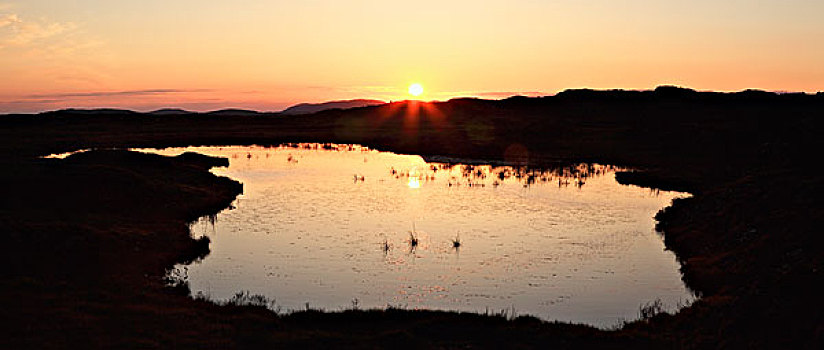 日落,上方,湿地,湖,克利夫登,戈尔韦郡,爱尔兰
