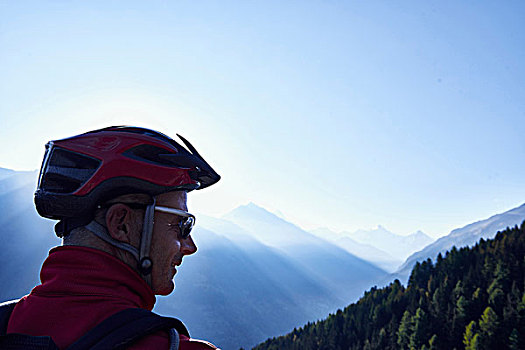 山地车手,戴着,头盔,山,瓦莱,瑞士