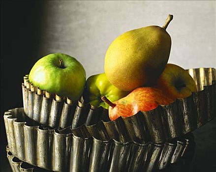 苹果,梨,一堆,蛋糕盘