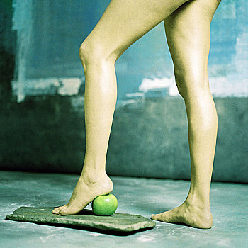 女人,腿,脚跟,苹果,下部