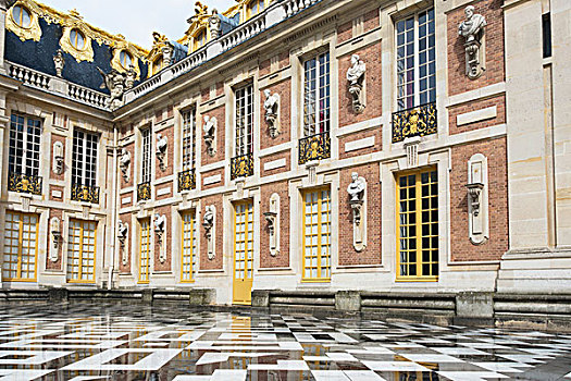 凡尔赛宫,入口,院落,黑白,地砖,法国