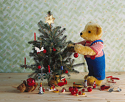 喜庆,泰迪熊,装饰,小,圣诞树,多样,小玩意
