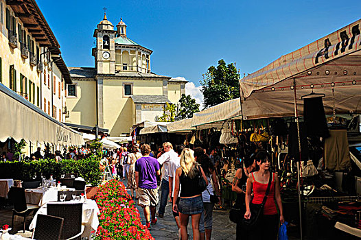 市场,散步场所,朝拜,教堂,圣母哀子像,马焦雷湖,坎诺比奥,意大利,欧洲