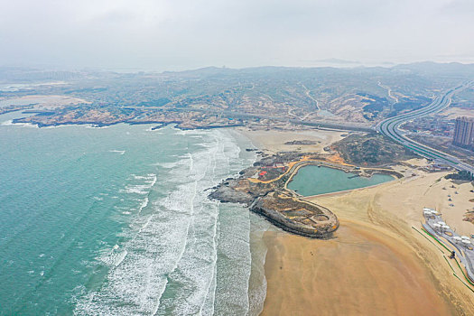 航拍福建福州平潭龙凤头海滨浴场