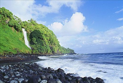 夏威夷,毛伊岛,瀑布,海洋