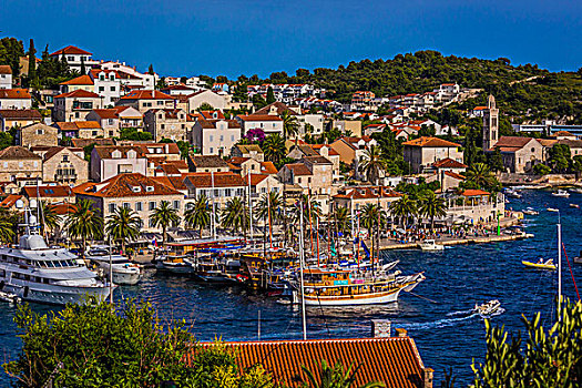 码头,游艇,经典,帆船,正面,老城,赫瓦尔岛,夏娃岛,克罗地亚