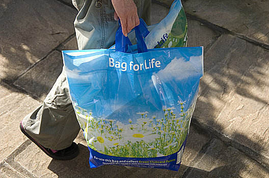英格兰,北约克郡,女人,两个,循环使用,塑料制品,购物袋,超市