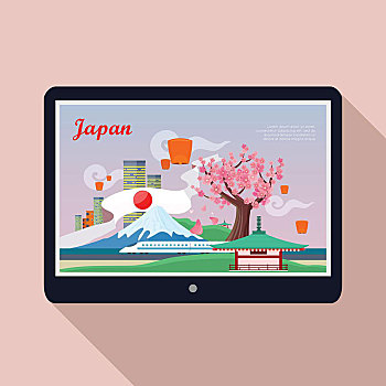 日本,地标,显示屏,旅游,海报,设计,魅力,旅行,长,影子,构图,著名地标建筑