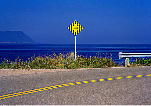 道路,靠近,白色,指示,湾,布雷顿角岛,新斯科舍省,加拿大