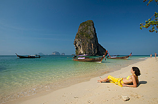 女人,海滩,甲米,泰国,亚洲